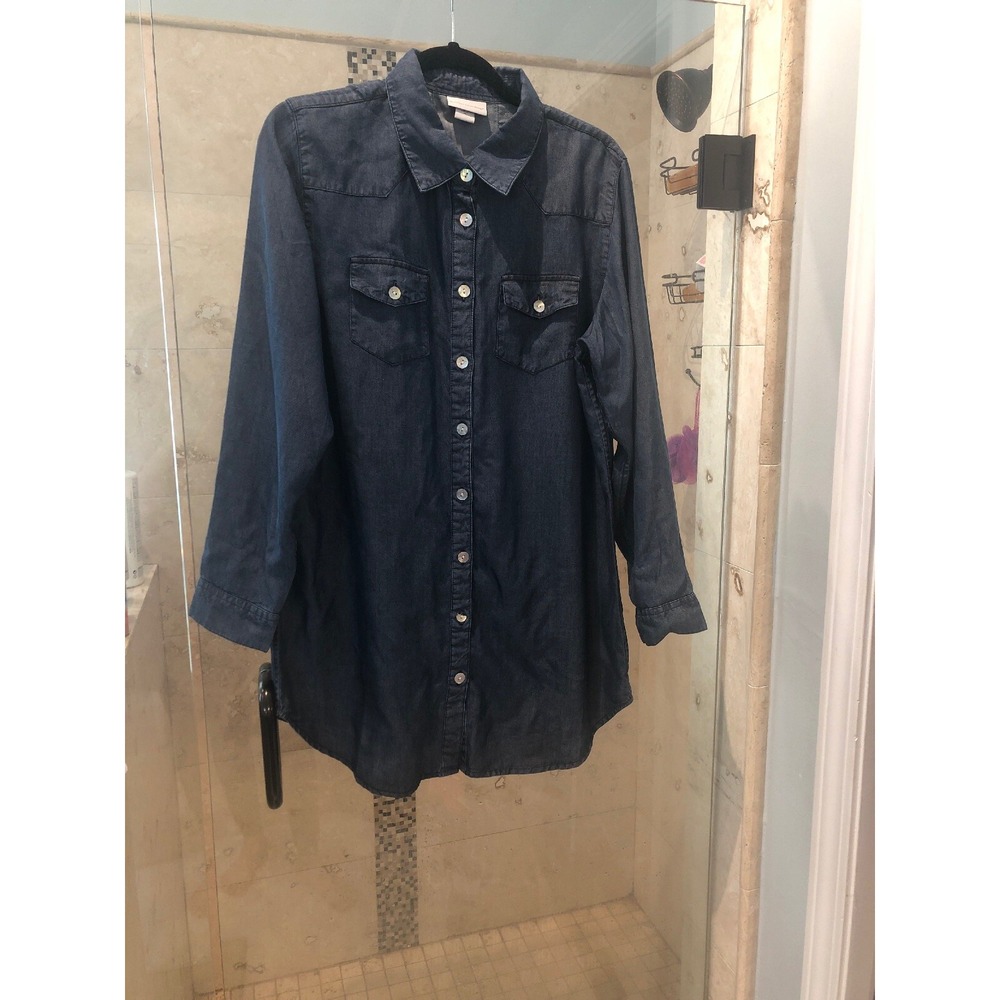 Soft Surroundings Indigo Chambray Tencel Shirtdress M Denim Jean Dress 24384